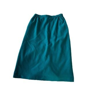 Vintage 100% Worsted Wool Teal Midi Skirt Elastic Waist Career